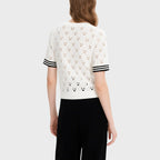 White Hollow Striped Short-Sleeved Sweater
