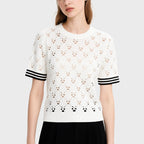 White Hollow Striped Short-Sleeved Sweater