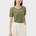 Green Lace Short-Sleeved Round Neck Top