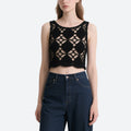 Black Hollow Crochet Sleeveless Round Neck Top