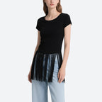 Black Tassel Short-Sleeved Round Neck T-Shirt