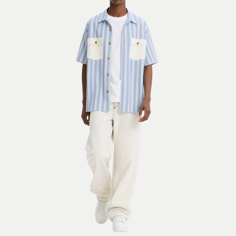 Vertical Striped Fashionable Men's Short Sleeve Shirts