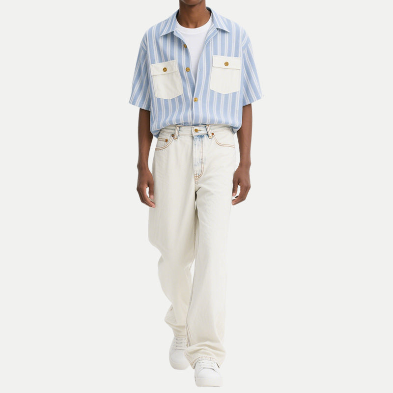 Vertical Striped Fashionable Men's Short Sleeve Shirts