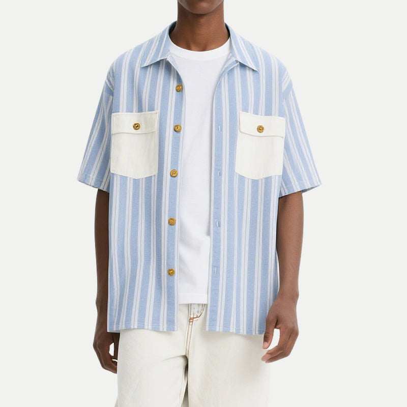 Vertical Striped Fashionable Men's Short Sleeve Shirts