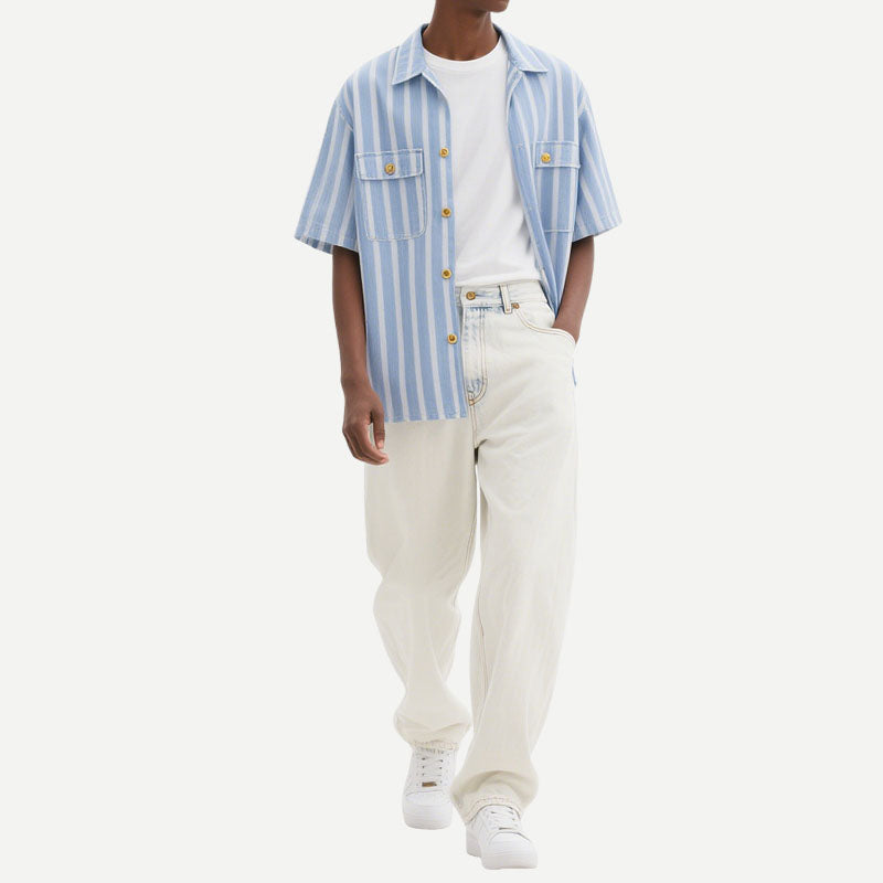 Vertical Striped Summer Men's Short Sleeve Shirts