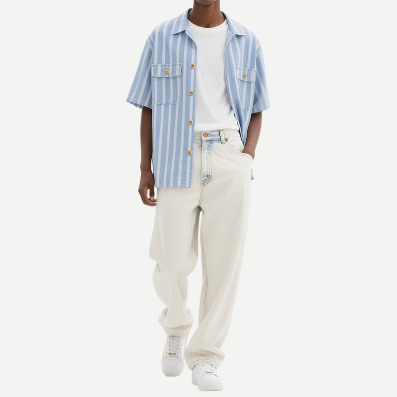 Vertical Striped Summer Men's Short Sleeve Shirts