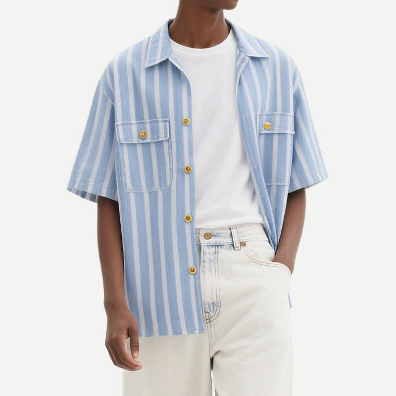 Vertical Striped Summer Men's Short Sleeve Shirts
