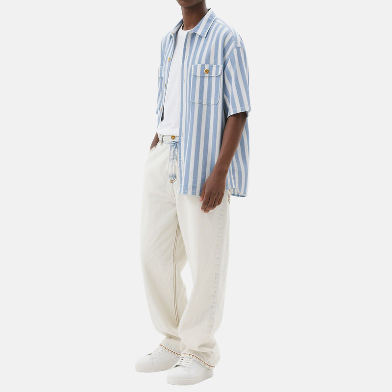 Vertical Striped Button Men's Short Sleeve Shirts