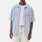 Vertical Striped Button Men's Short Sleeve Shirts