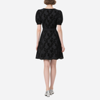 Retro Square Neck Puff Sleeve Jacquard Dress for Women