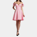 Sweet Pink Off-Shoulder Bow Dress for Women Slim Puffy Short Skirt