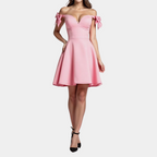 Sweet Pink Off-Shoulder Bow Dress for Women Slim Puffy Short Skirt