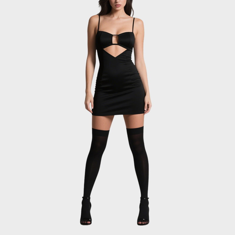 Fashionable Sexy Pink Suspender Hollow Slim Dress for Women