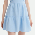 Light Blue Suspender Pleated Dress for Women Summer Light Puffy Short Skirt
