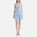 Light Blue Suspender Pleated Dress for Women Summer Light Puffy Short Skirt