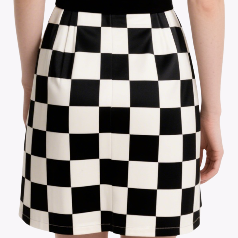Retro Black and White Checkered Halter Neck V-Neck Dress for Women Slim Slim Puffy Short Skirt