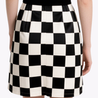 Retro Black and White Checkered Halter Neck V-Neck Dress for Women Slim Slim Puffy Short Skirt
