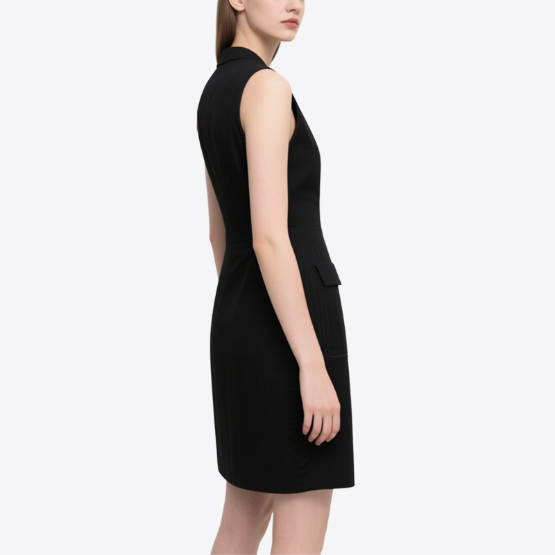 Classic Black Sleeveless V-Neck Slim Suit Dress for Women