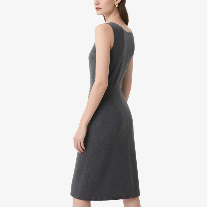 Elegant Temperament Grey V-Neck Knitted Slim Dress for Women