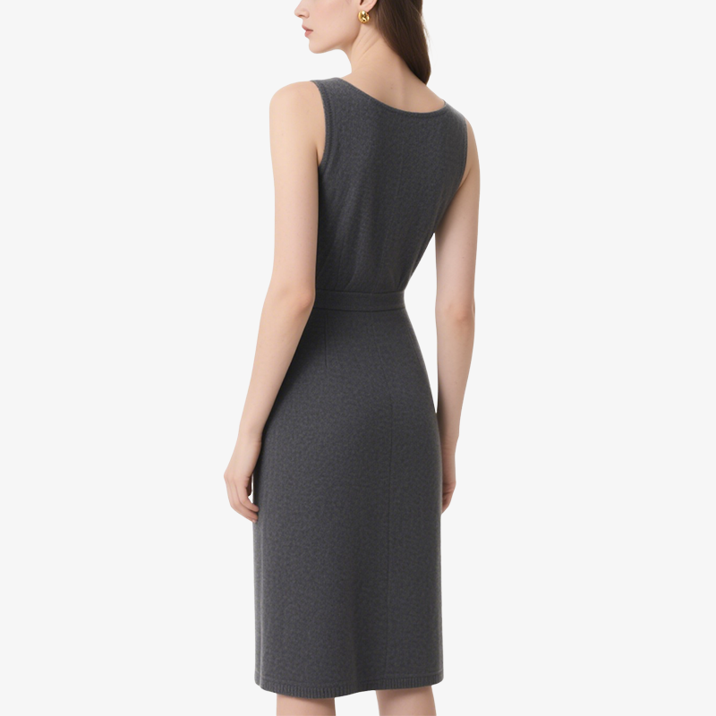 Elegant Temperament Grey V-Neck Knitted Slim Dress for Women