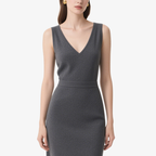 Elegant Temperament Grey V-Neck Knitted Slim Dress for Women