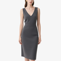 Elegant Temperament Grey V-Neck Knitted Slim Dress for Women