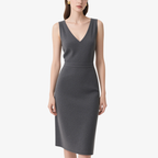 Elegant Temperament Grey V-Neck Knitted Slim Dress for Women