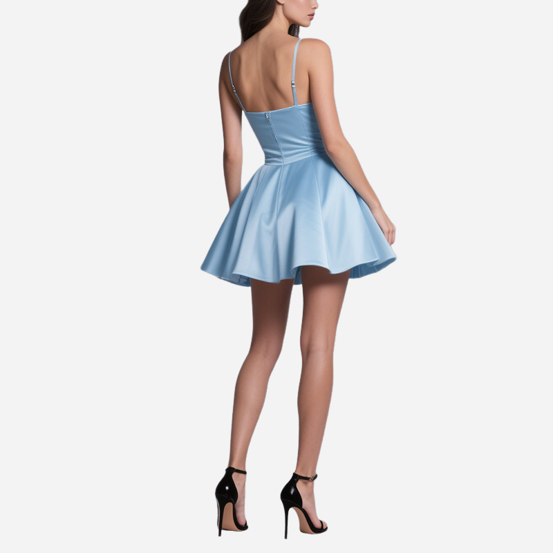 Blue Suspender Tube Top Puffy Dress for Women
