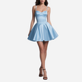 Blue Suspender Tube Top Puffy Dress for Women