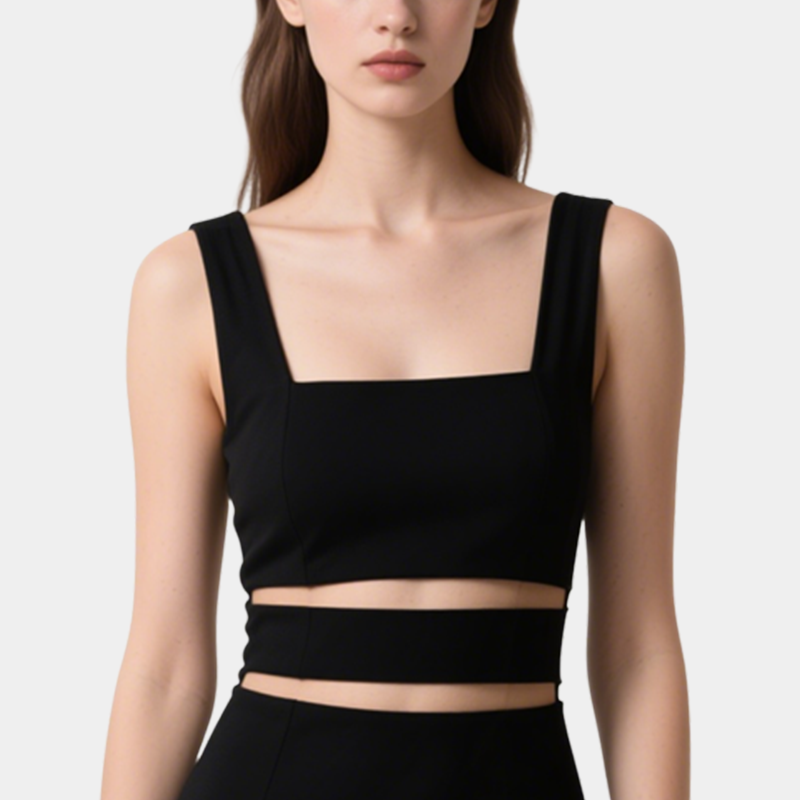 Fashionable Sexy Black Square-Neck Hollow Slim Short Skirt for Women