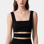 Fashionable Sexy Black Square-Neck Hollow Slim Short Skirt for Women