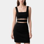 Fashionable Sexy Black Square-Neck Hollow Slim Short Skirt for Women