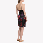 Retro Elegant Black Floral Print Suspender Dress for Women