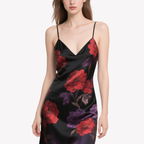 Retro Elegant Black Floral Print Suspender Dress for Women