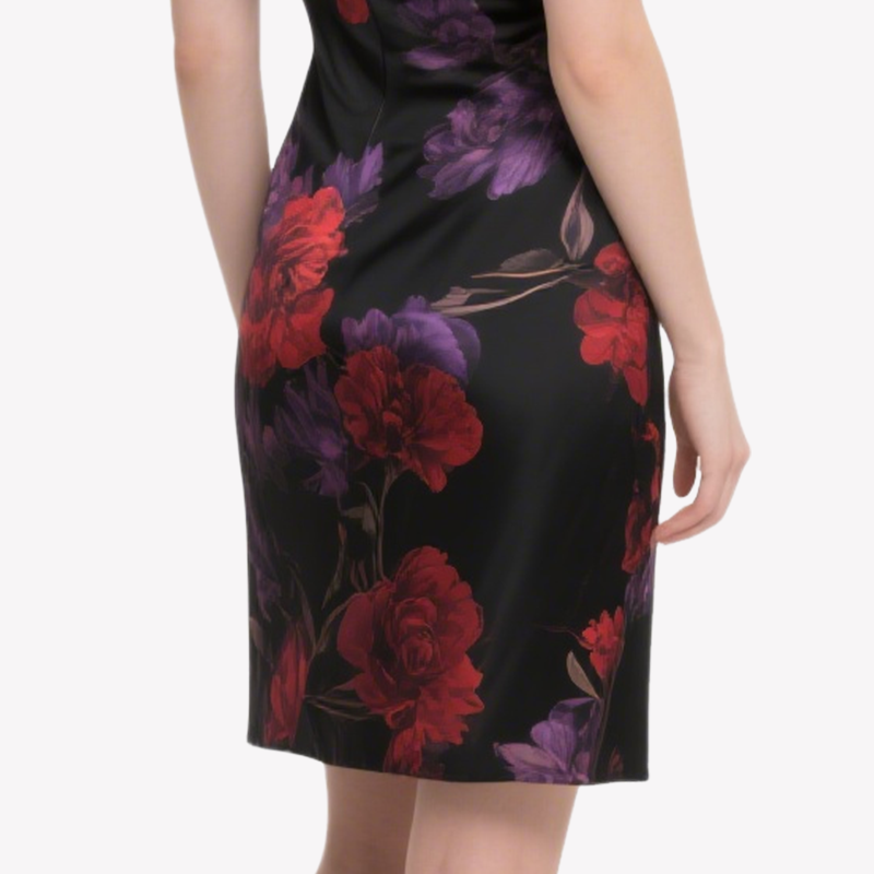Retro Elegant Black Floral Print Suspender Dress for Women