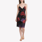 Retro Elegant Black Floral Print Suspender Dress for Women