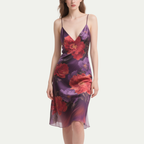 Romantic Elegant Purple Floral Print Suspender Dress