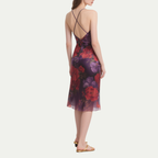 Romantic Elegant Purple Floral Print Suspender Dress