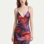 Romantic Elegant Purple Floral Print Suspender Dress