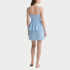 Light Blue Suspender V-Neck Ruffle Dress for Women Summer Short Skirt