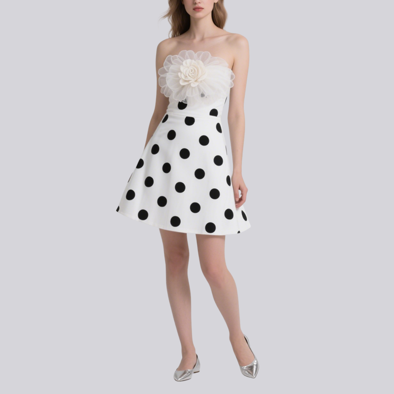 Polka Dot Tube Top Puffy Dress for Women Small Dress Short Skirt