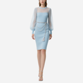 Light Blue Knitted Mesh Splicing Dress Chain Decoration Slim Short Skirt