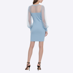 Women's Short Skirt Gentle Style Light Blue Knitted Mesh Splicing Dress