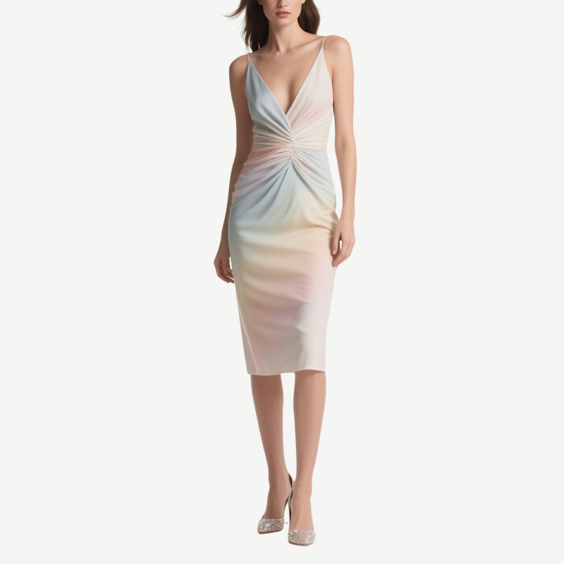 Dreamlike Gradient V-Neck Suspender Slim Dress for Women