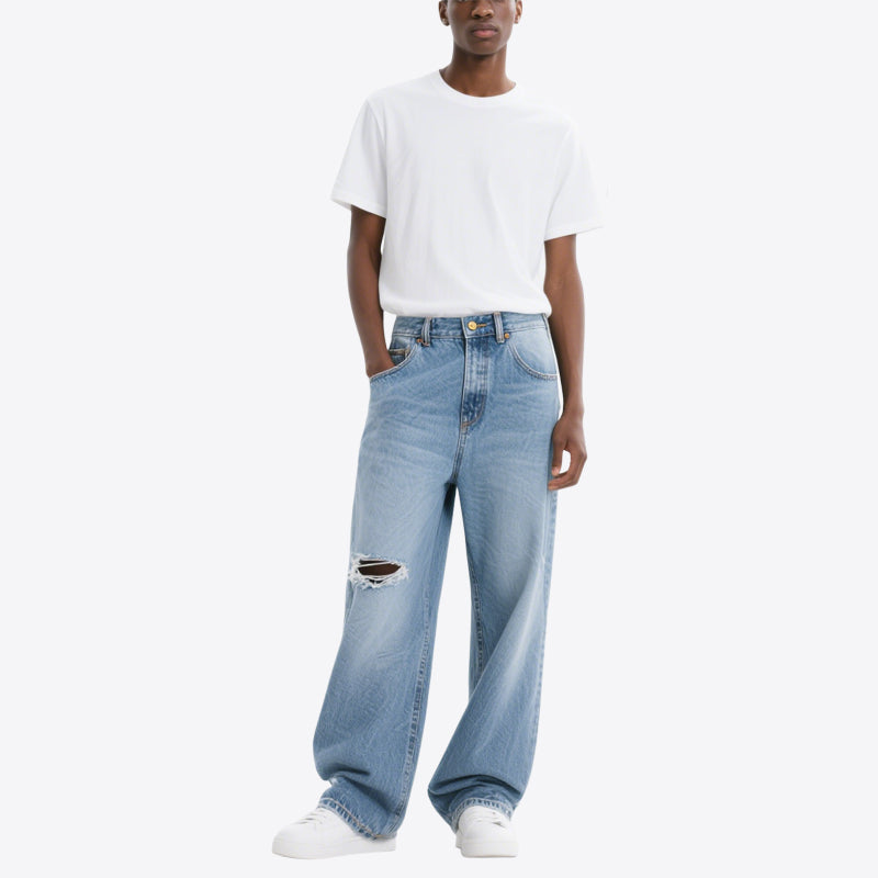 Men's Ripped Blue Jeans Street Style Trousers