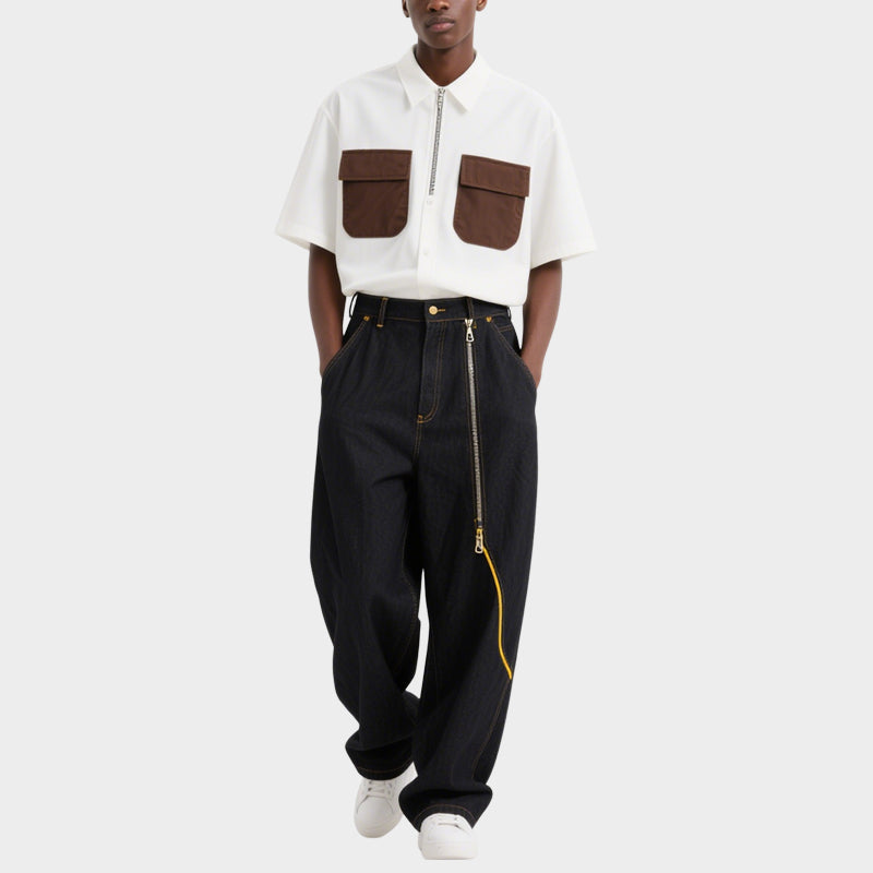 Men's Unique Design Jeans with Zipper Decoration