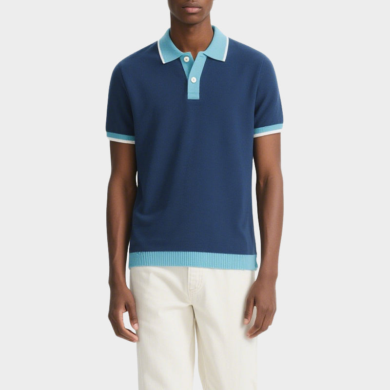 Summer Short Sleeve Knit Sweater Contrast Men's Button Knitted Polo T-shirt