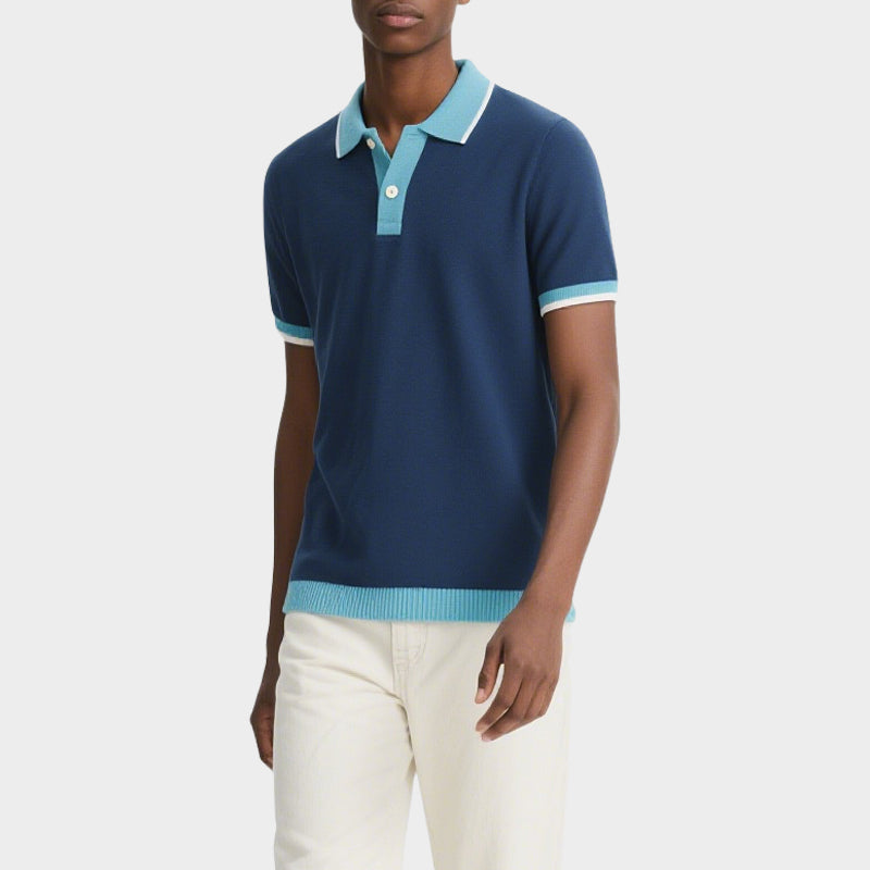 Summer Short Sleeve Knit Sweater Contrast Men's Button Knitted Polo T-shirt
