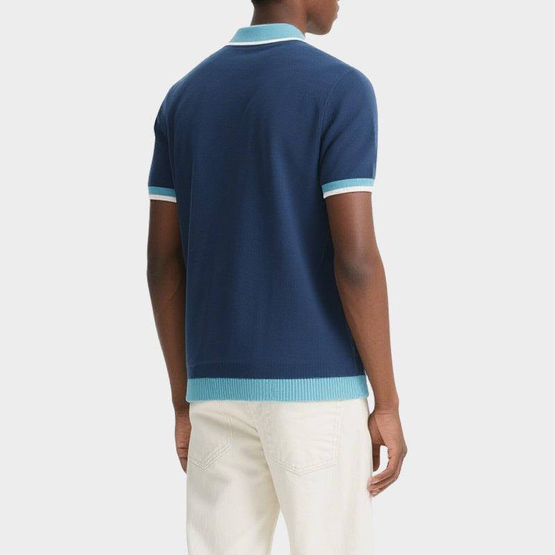 Summer Short Sleeve Knit Sweater Contrast Men's Button Knitted Polo T-shirt
