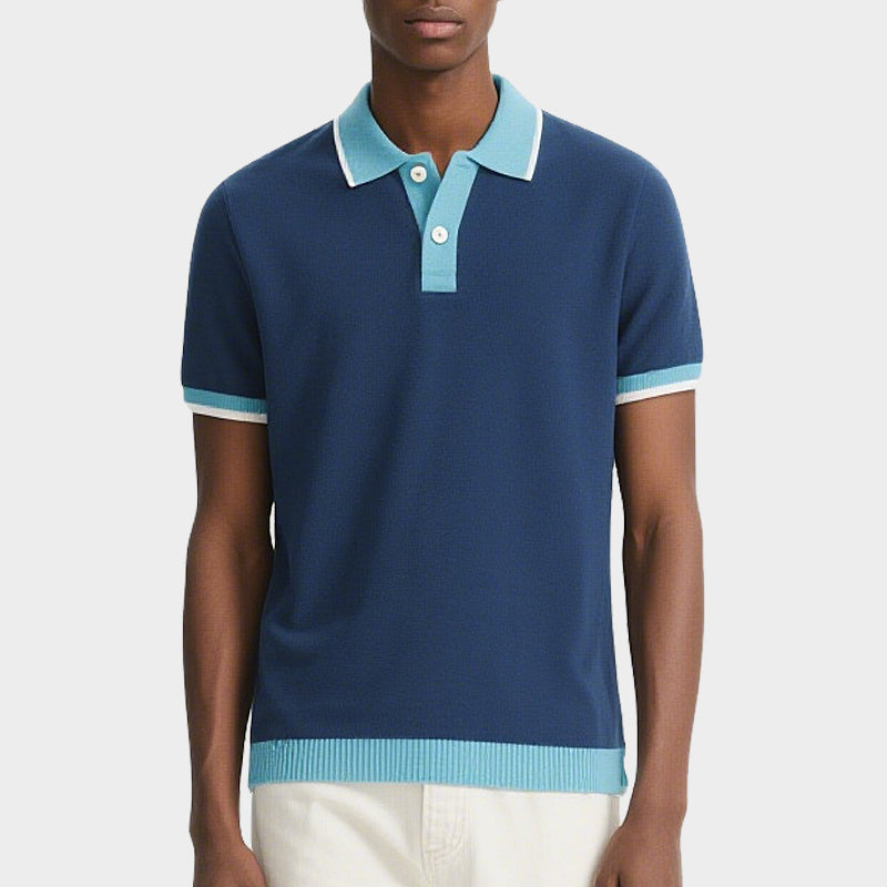 Summer Short Sleeve Knit Sweater Contrast Men's Button Knitted Polo T-shirt